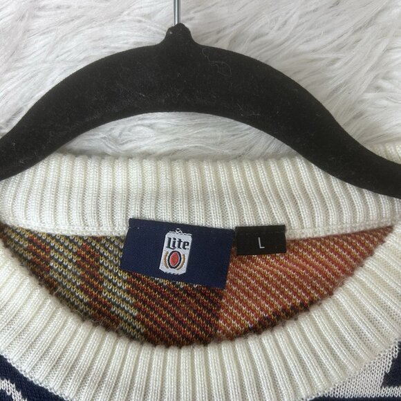 Miller Lite Sweater Mens L Multicolor Christmas Beer Acrylic Knit Pullover Dad - Picture 6 of 8